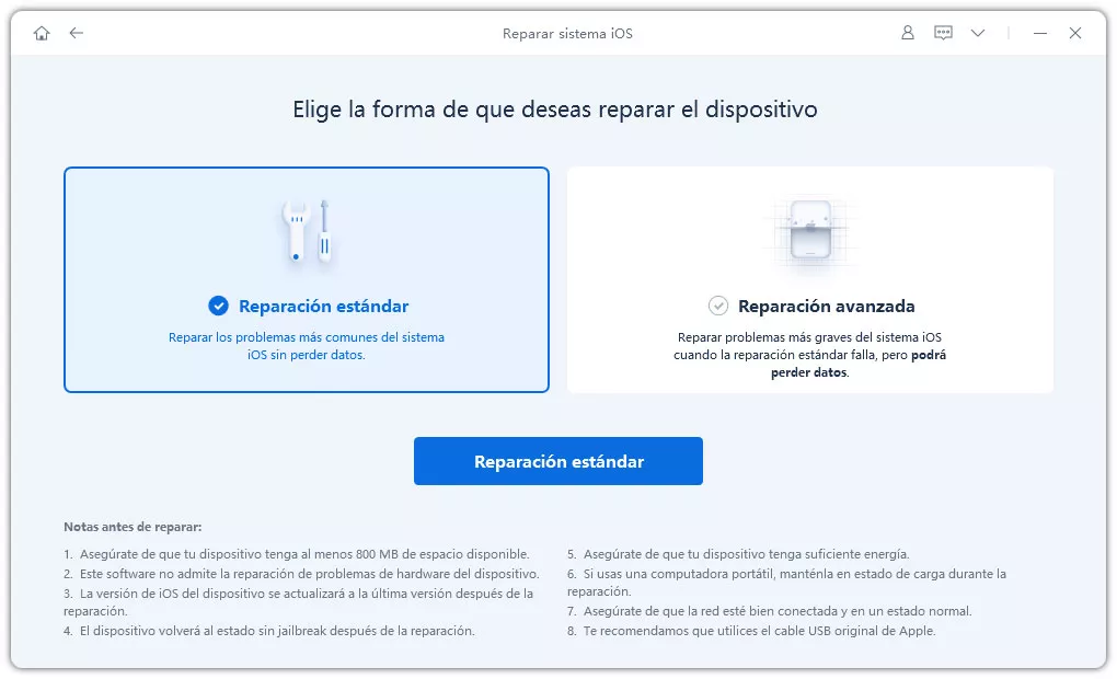 función reparación de sistema ios