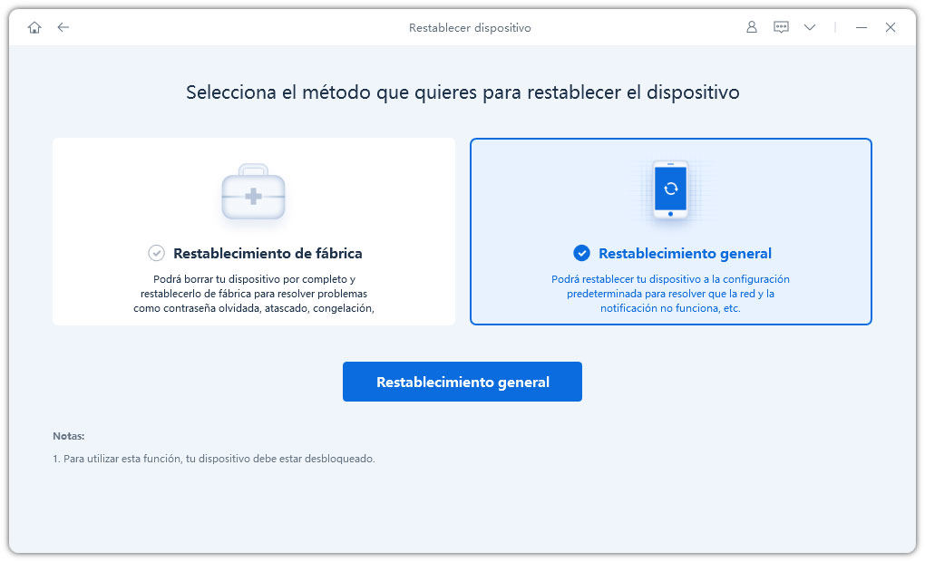 restablecimiento general en ReiBoot