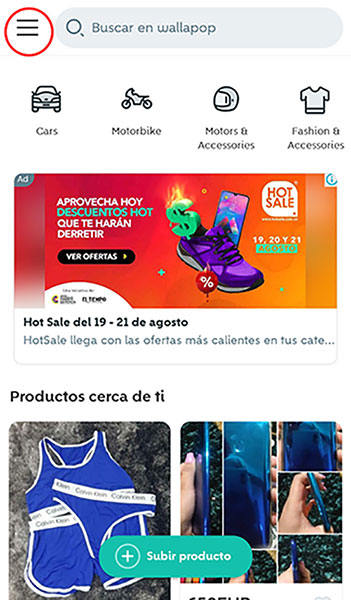 menu de wallapop