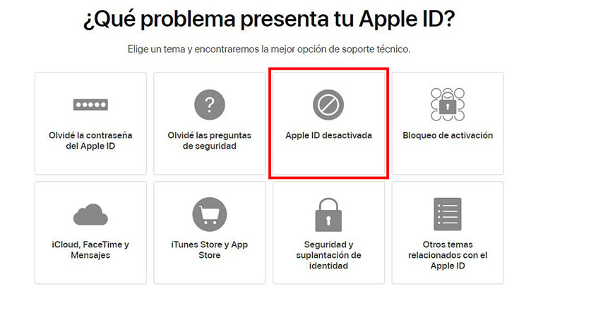 clic apple id desactivada
