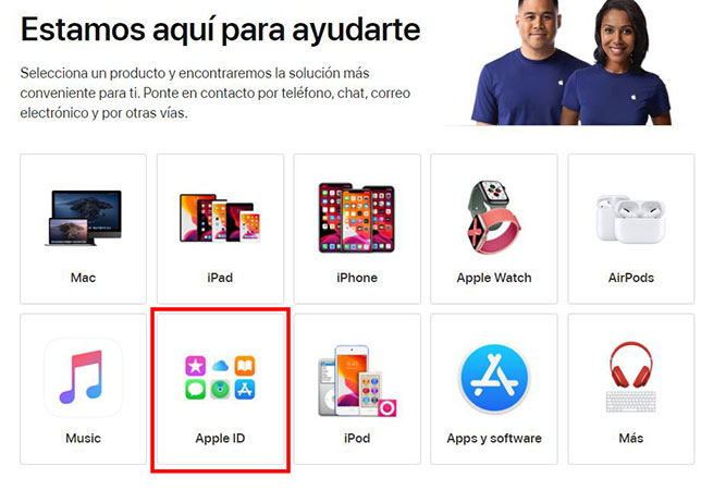 clic apple id para obtener ayuda de apple support
