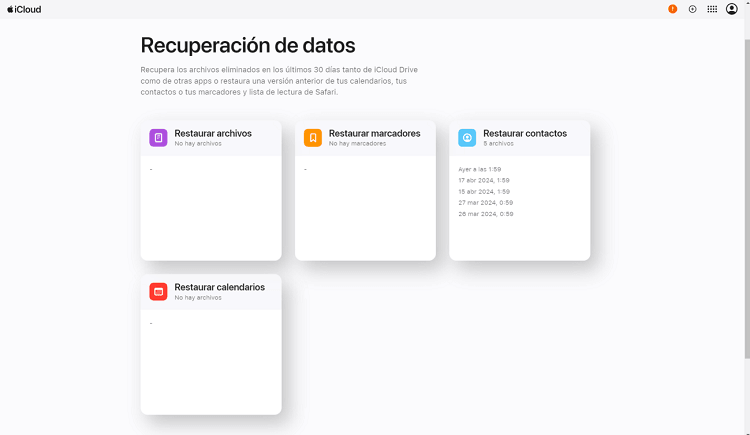recuperar datos de la sección restaurar archivos