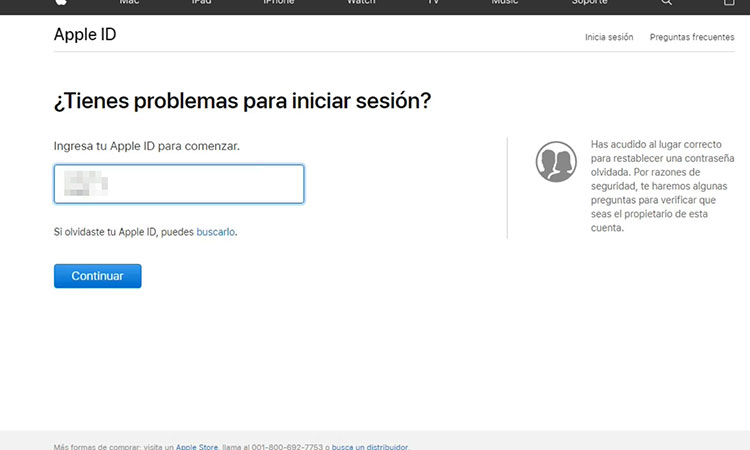 ingresar id de apple y clic continuar