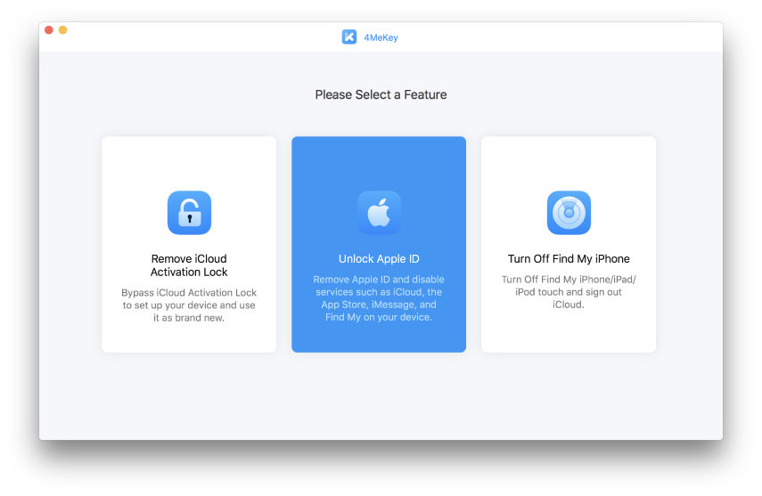 select unlock apple id - 4MeKey guide