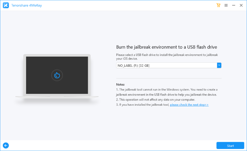 empezar a grabar la herramienta de jailbreak- 4MeKey