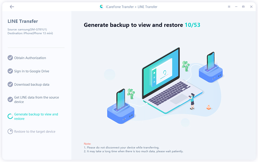 guía de transferencia de icarefone - generar copia de seguridad de line