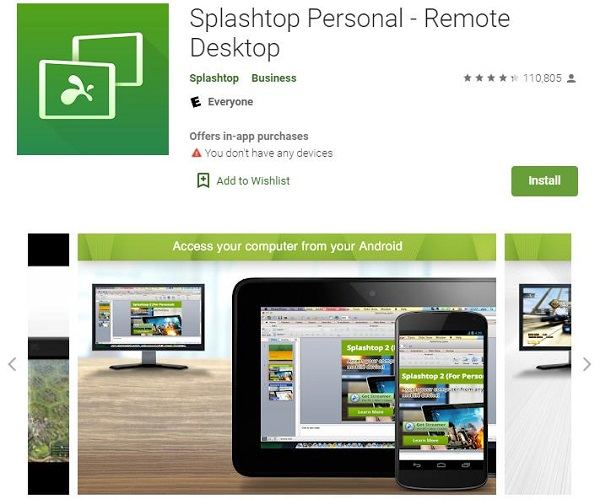 espejo de pantalla de pc a android- splashtop