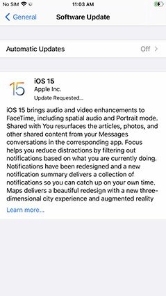ios 15 stuck on estimating time remaining