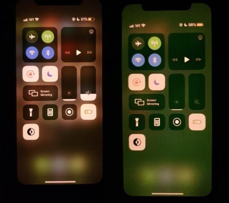 tinte verde en la pantalla del iphone