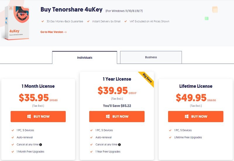 Precios de Tenorshare 4uKey