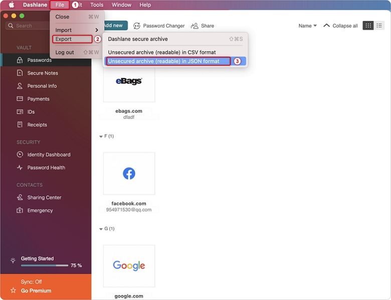 exportar contraseñas desde dashlane mac