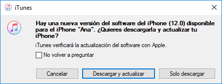 se ha producido un error al instalar ios 12