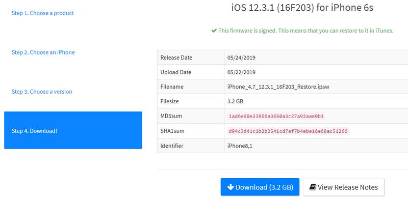 descargar ipsw ios 12.3.1