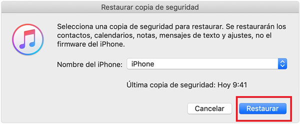 restaurar copia de seguridad itunes