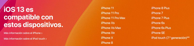 compatibilidad de ios 13