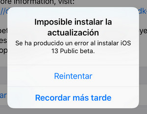 imposible instalar actualizacion ios 13