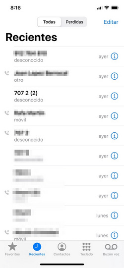 no aparece el nombre del contacto en las llamadas iphone