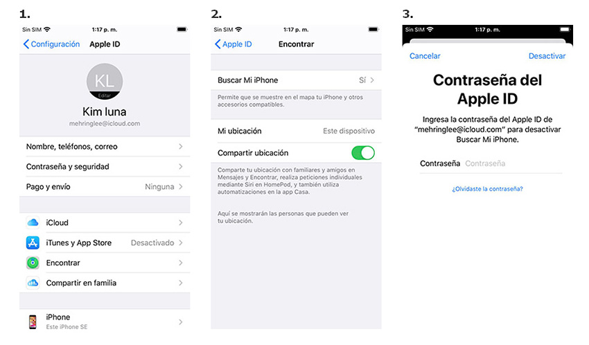 deshabilitar buscar mi iphone antes del downgrade