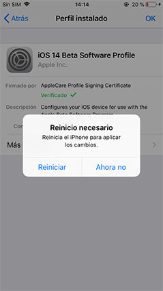 reiniciar iphone para tene ios14 beta
