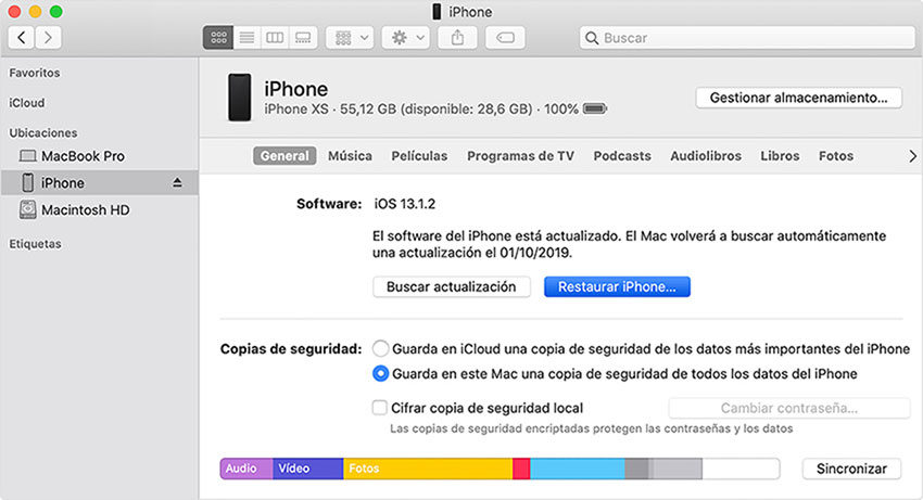 restaurar dispositivo ios con finder