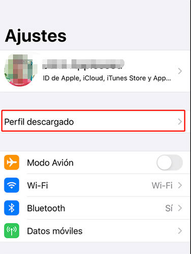 configuración de perfil descargado en iphone
