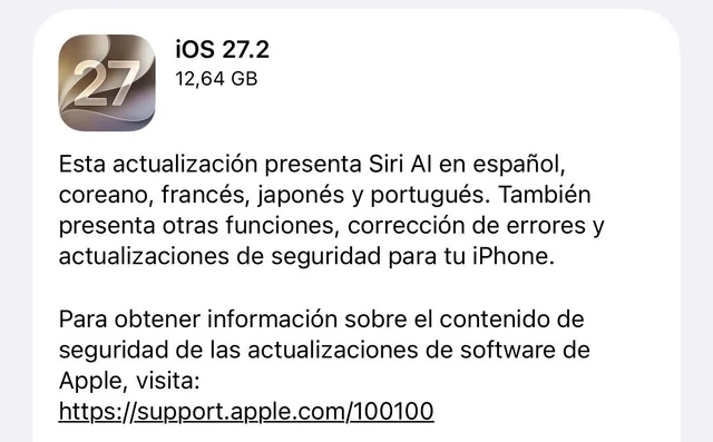 Actualizar iPhone a iOS 27.2 desde Ajustes