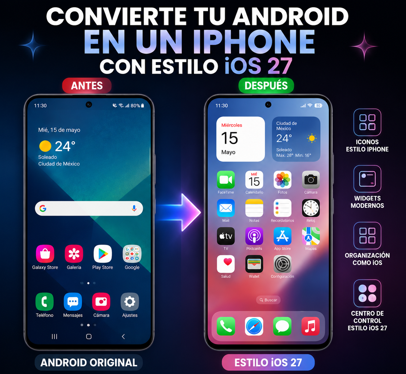 Pantalla de inicio estilo iPhone