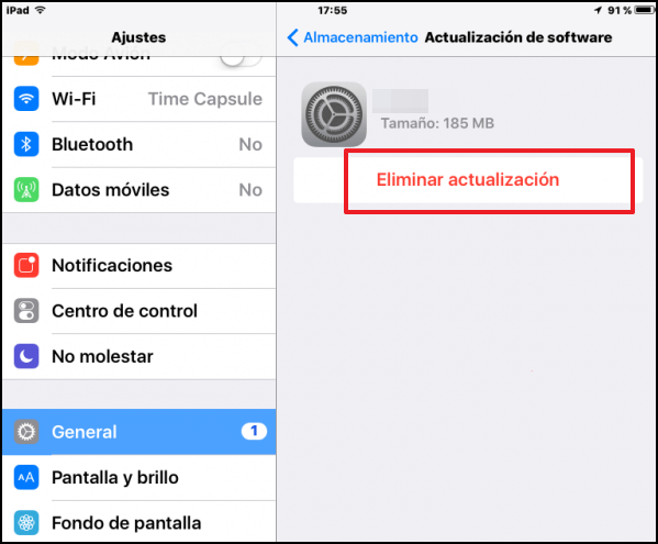 eliminar la actualización