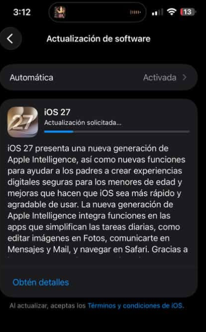 iOS 27 se descarga o instala una y otra vez