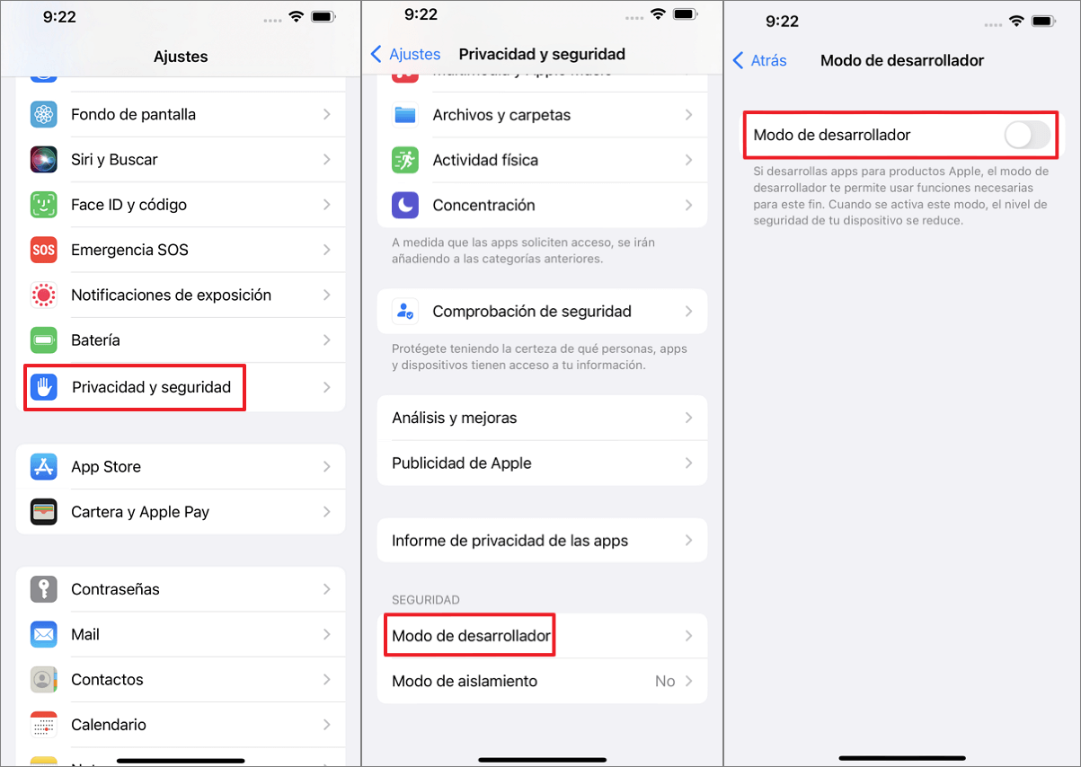 activar modo desarrollador iOS