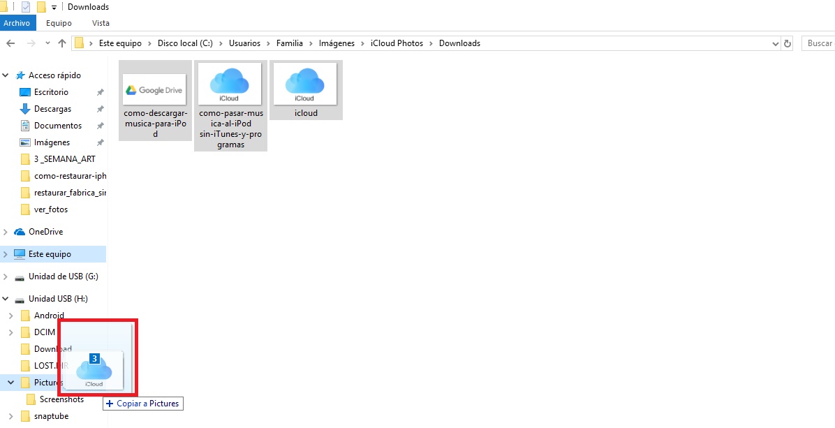 bajar fotos desde sitio web icloud