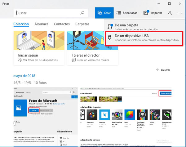 importar fotos de de un dispositivo usb