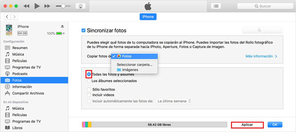 pasar fotos de pc a iphone con itunes