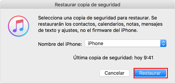 restaurar copia de seguridad itunes