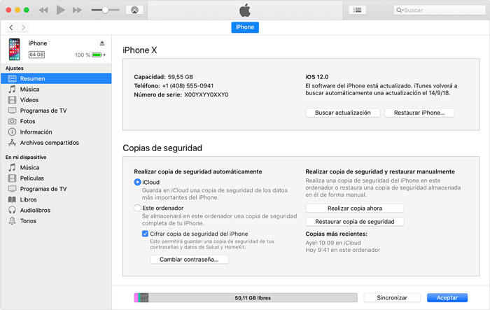 iTunes restaurar copia de seguridad