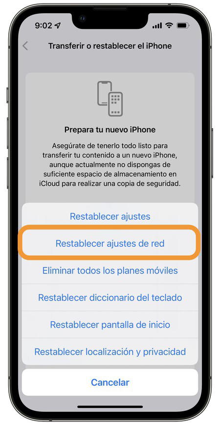 restablecer ajustes de red