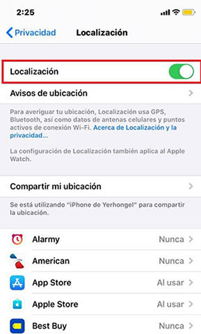 abre la locacion iphone para actualizar tu ubicacion