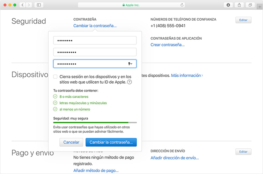 cambiar contrasena de apple id