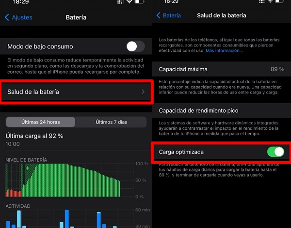 carga de batería optimizada