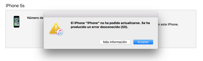 mensaje error 50 itunes