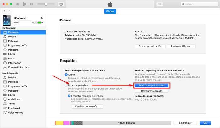 hacer copia de esguridad con itunes