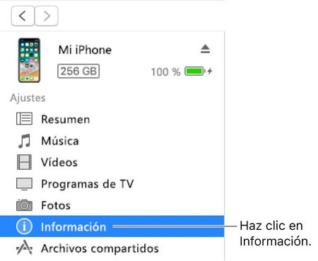 haz clic en informacion en itunes