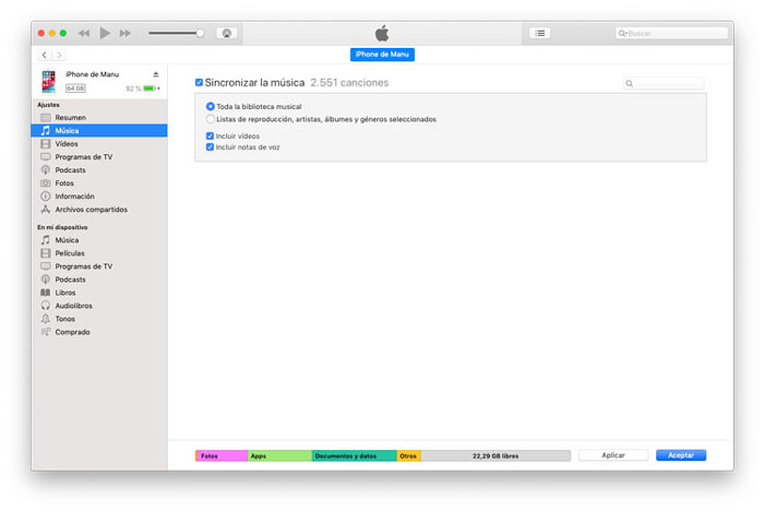sincronizar iphone con mac via itunes