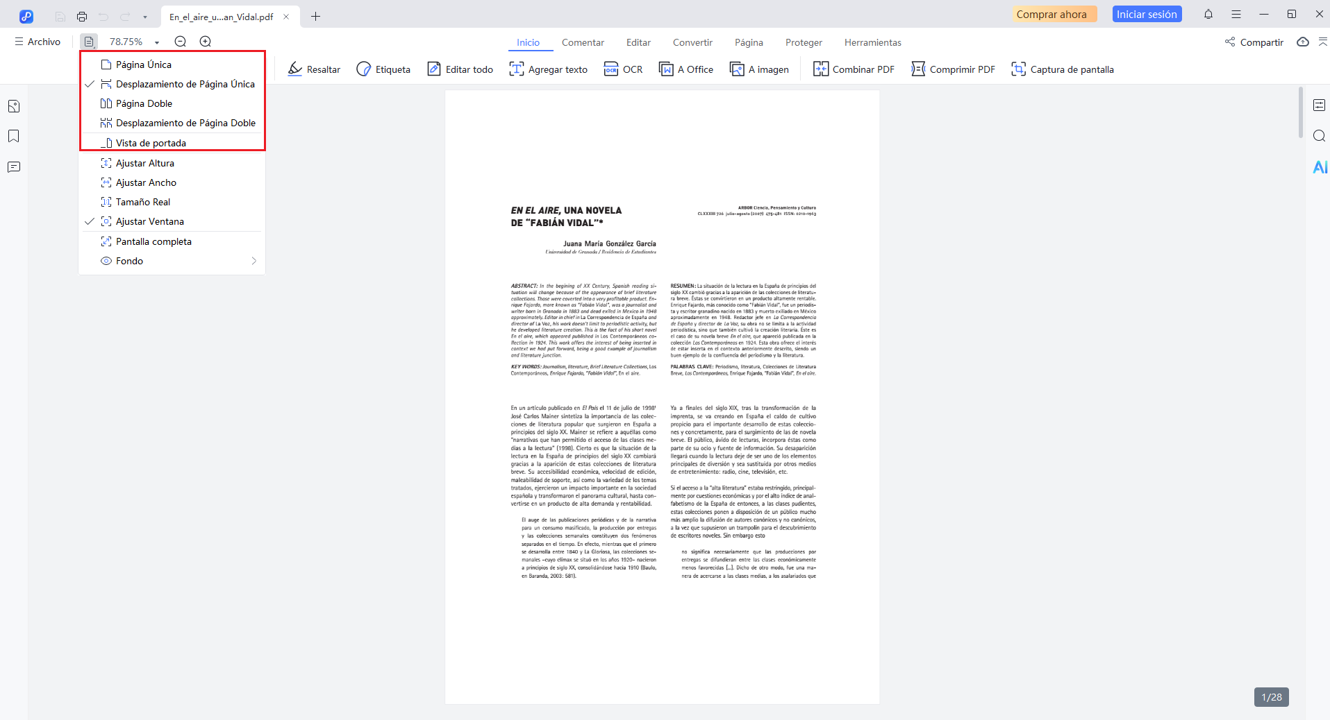varias configuraciones de vista de pdnob pdf editor