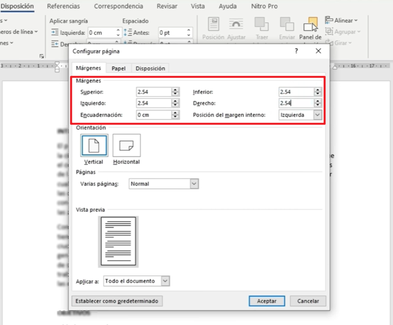 configurar word según las normas apa 7ma edición - márgenes 2,54 cm en todos los lados
