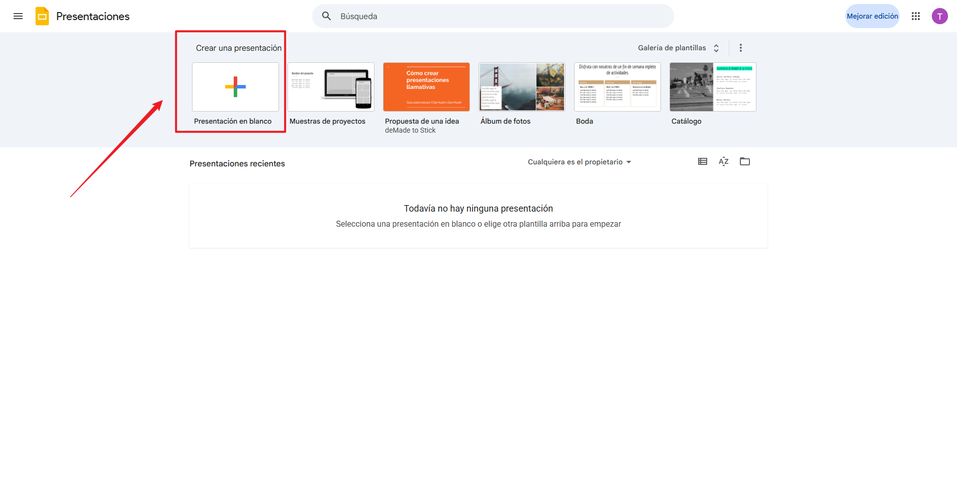 crear nueva presentación en google slides