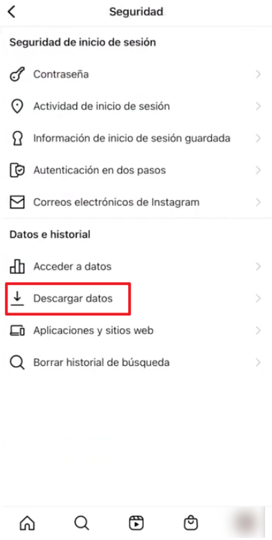 sección de seguridad en instagram