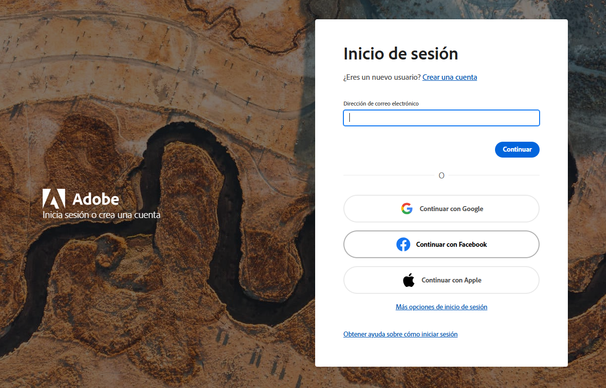 iniciar sesión a adobe indesign