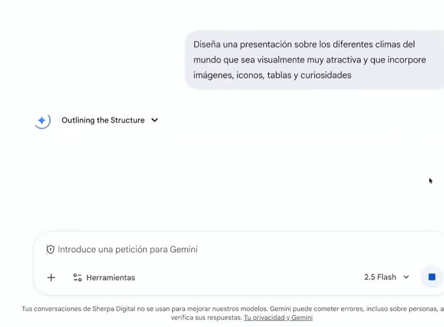 introducir prompts para crear presentaciones en google gemini