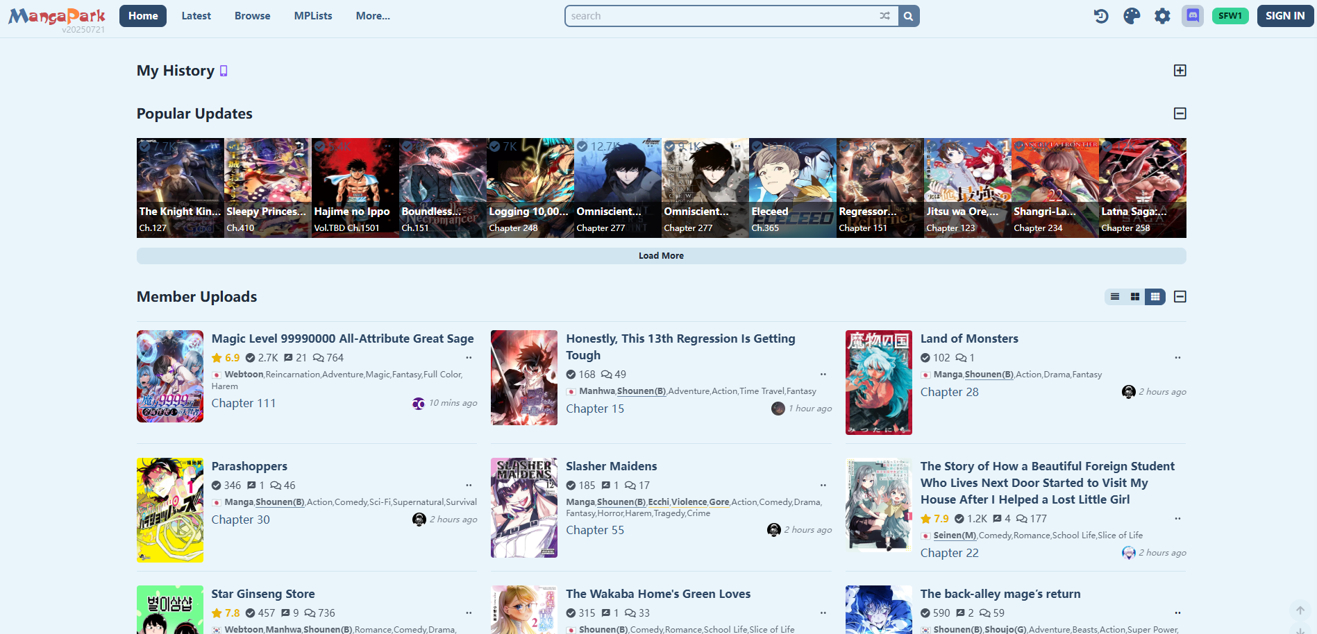 interfaz de mangapark para descargar manga en pdf gratis